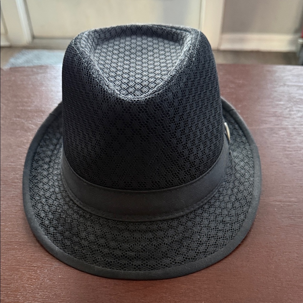 Hana Hat Black Mesh Trilby with Branded Accent